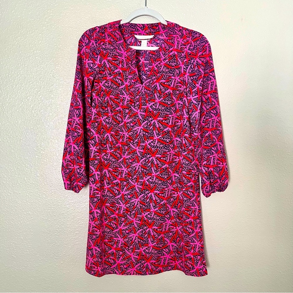 Lilly Pulitzer NWOT 00 Olivine A-Line Dress In Passion Fruit Pink Star Searching